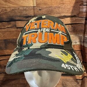 Veteran For Trump Hat Cap Camo Adjustable Hook & Loop Strap 45th President
